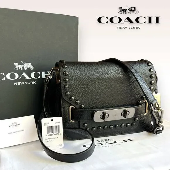 🖤🩶Coach Swagger Saddle / Shoulder Bag Black w/ Rivets & Gunmetal Hardware $400 - Picture 4 of 17